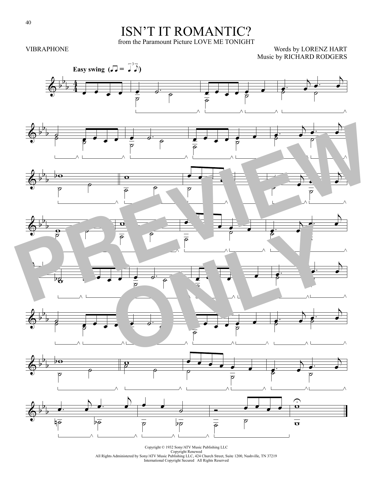 Rodgers & Hart Isn't It Romantic? (from Love Me Tonight) sheet music notes and chords arranged for Vibraphone Solo