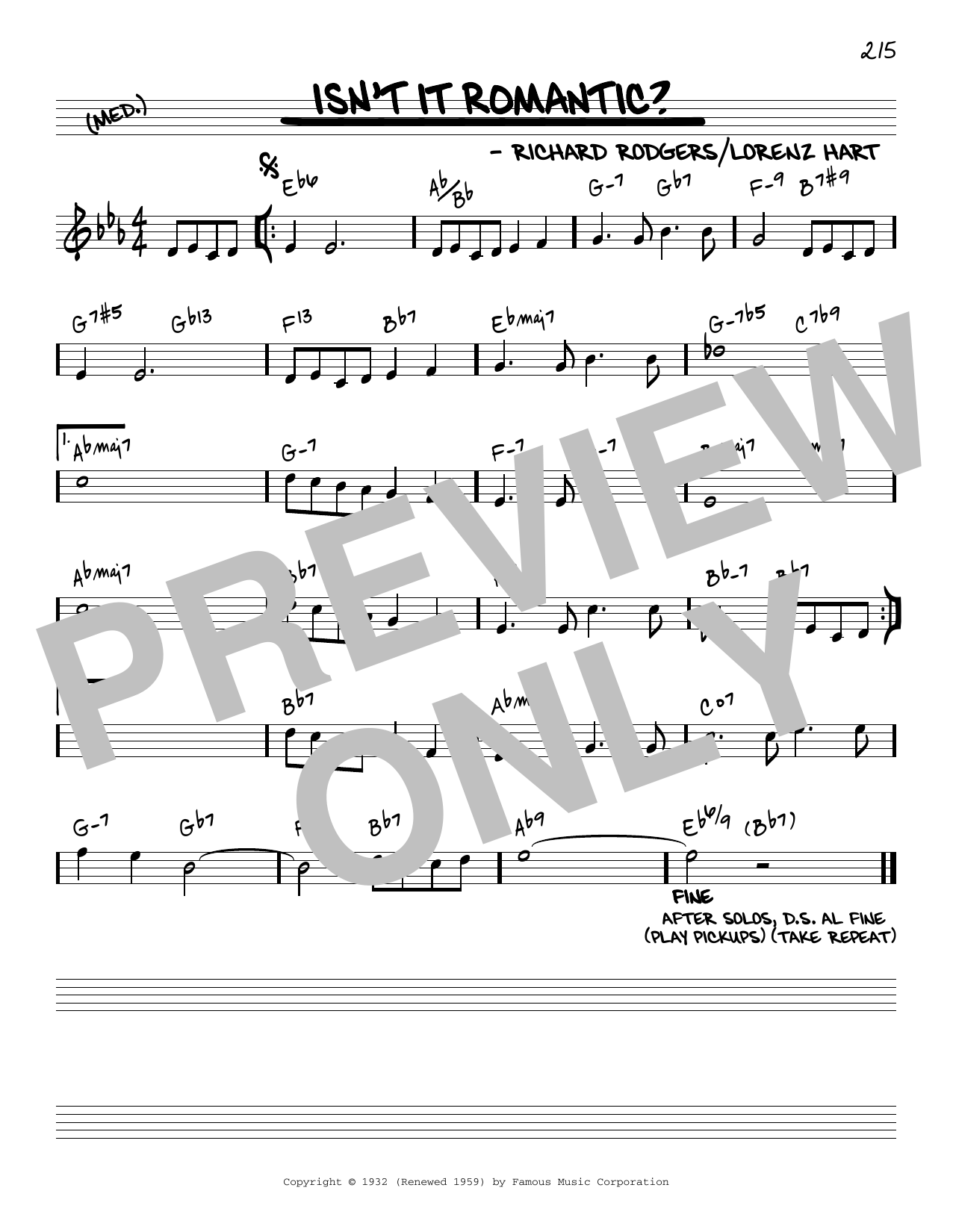 Rodgers & Hart Isn't It Romantic? [Reharmonized version] (from Love Me Tonight) (arr. Jack Grassel) sheet music notes and chords arranged for Real Book – Melody & Chords