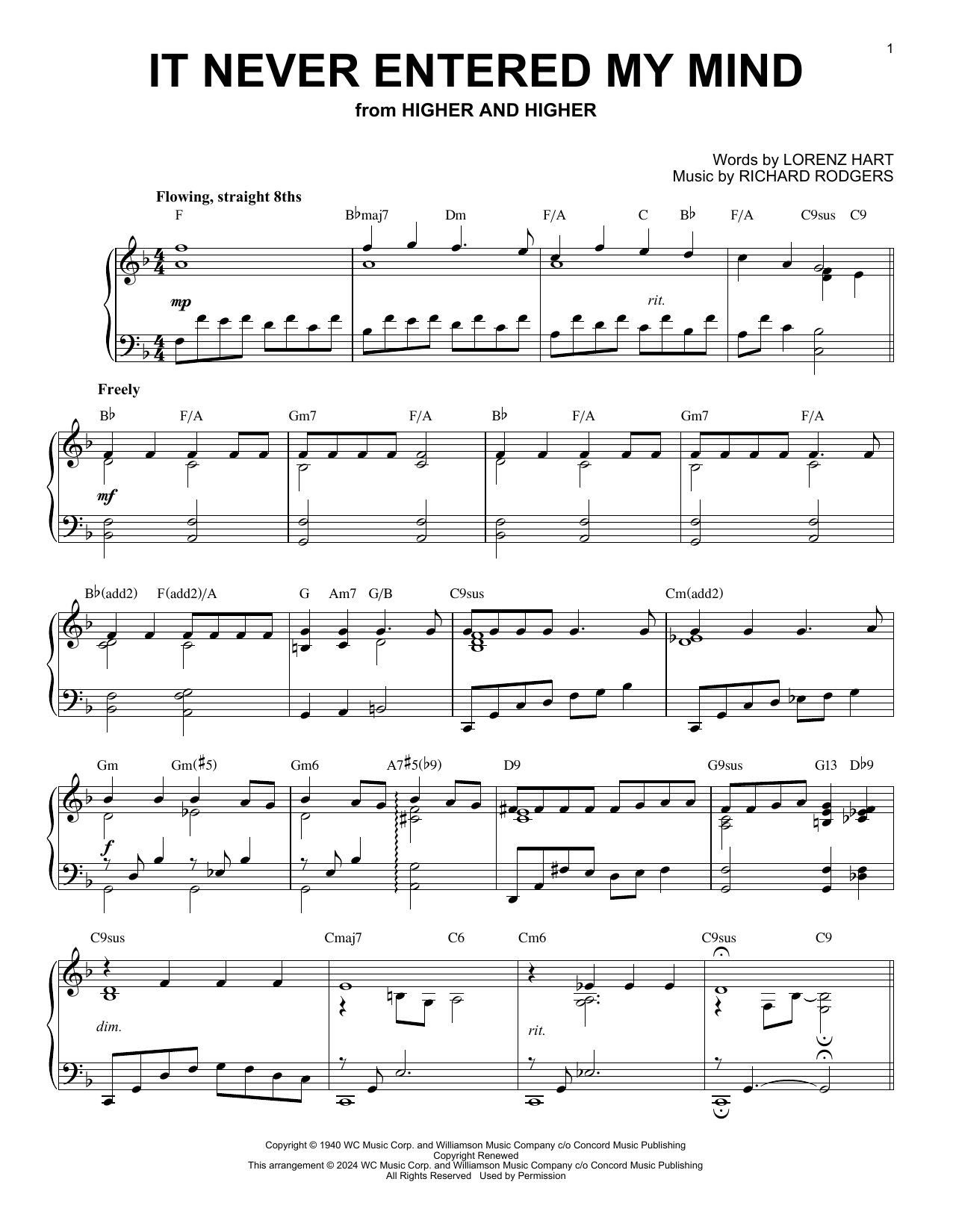 Rodgers & Hart It Never Entered My Mind (arr. Brent Edstrom) sheet music notes and chords arranged for Piano Solo