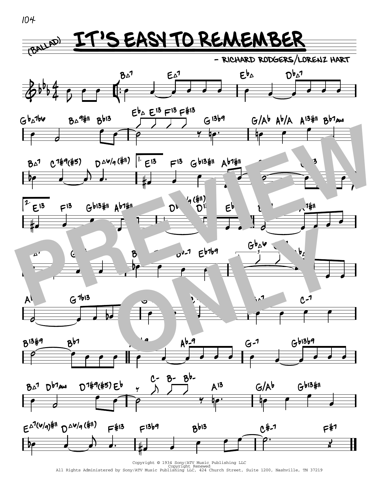 Rodgers & Hart It's Easy To Remember (arr. David Hazeltine) sheet music notes and chords arranged for Real Book – Enhanced Chords