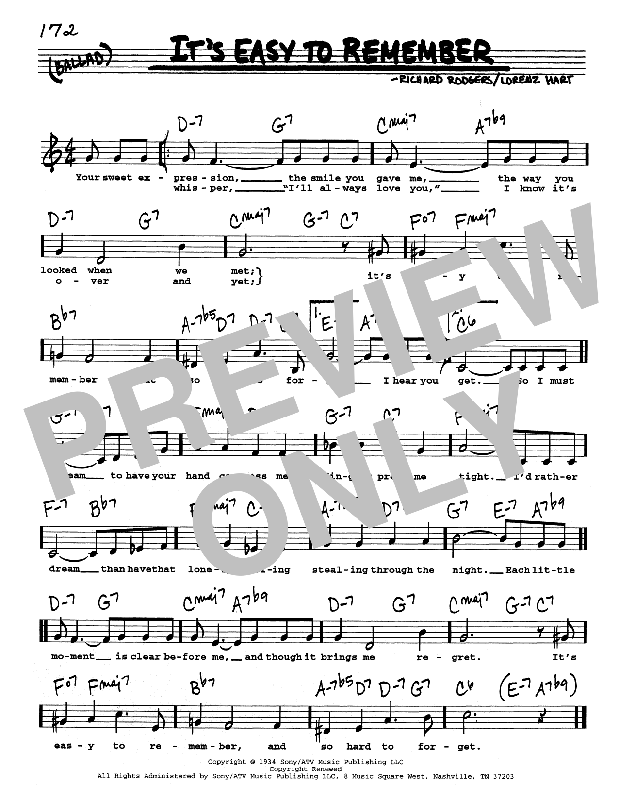 Rodgers & Hart It's Easy To Remember (Low Voice) sheet music notes and chords arranged for Real Book – Melody, Lyrics & Chords
