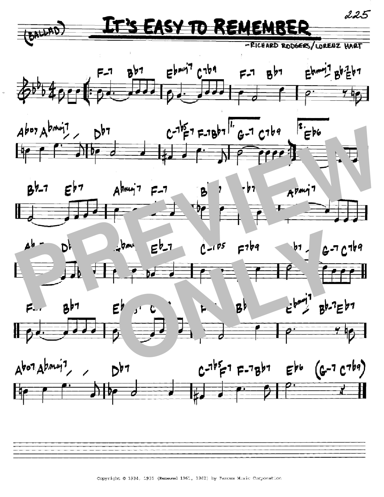 Rodgers & Hart It's Easy To Remember sheet music notes and chords arranged for Real Book – Melody & Chords – Bass Clef Instruments