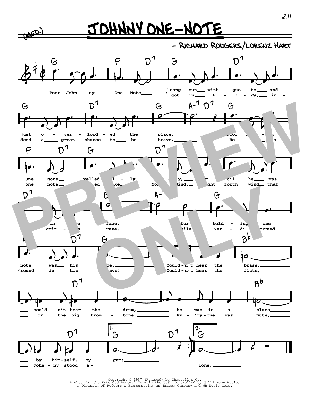 Rodgers & Hart Johnny One-Note (High Voice) (from Babes In Arms) sheet music notes and chords arranged for Real Book – Melody, Lyrics & Chords