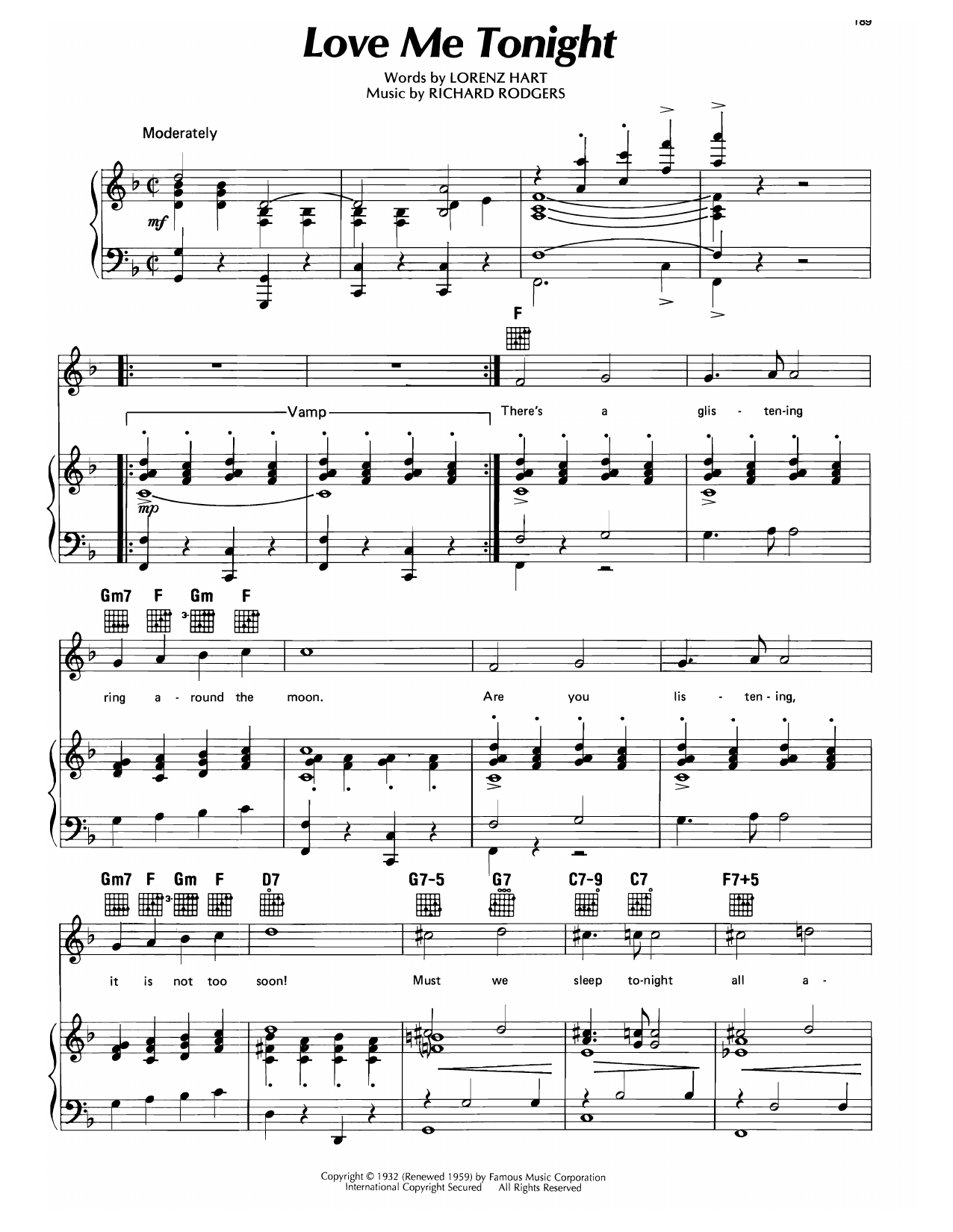 Rodgers & Hart Love Me Tonight sheet music notes and chords arranged for Piano, Vocal & Guitar Chords (Right-Hand Melody)
