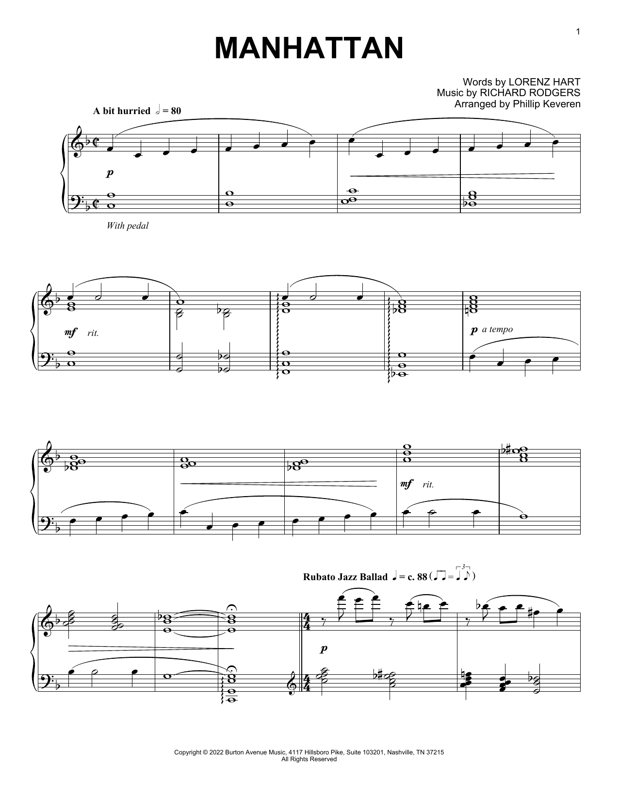 Rodgers & Hart Manhattan (arr. Phillip Keveren) sheet music notes and chords arranged for Piano Solo