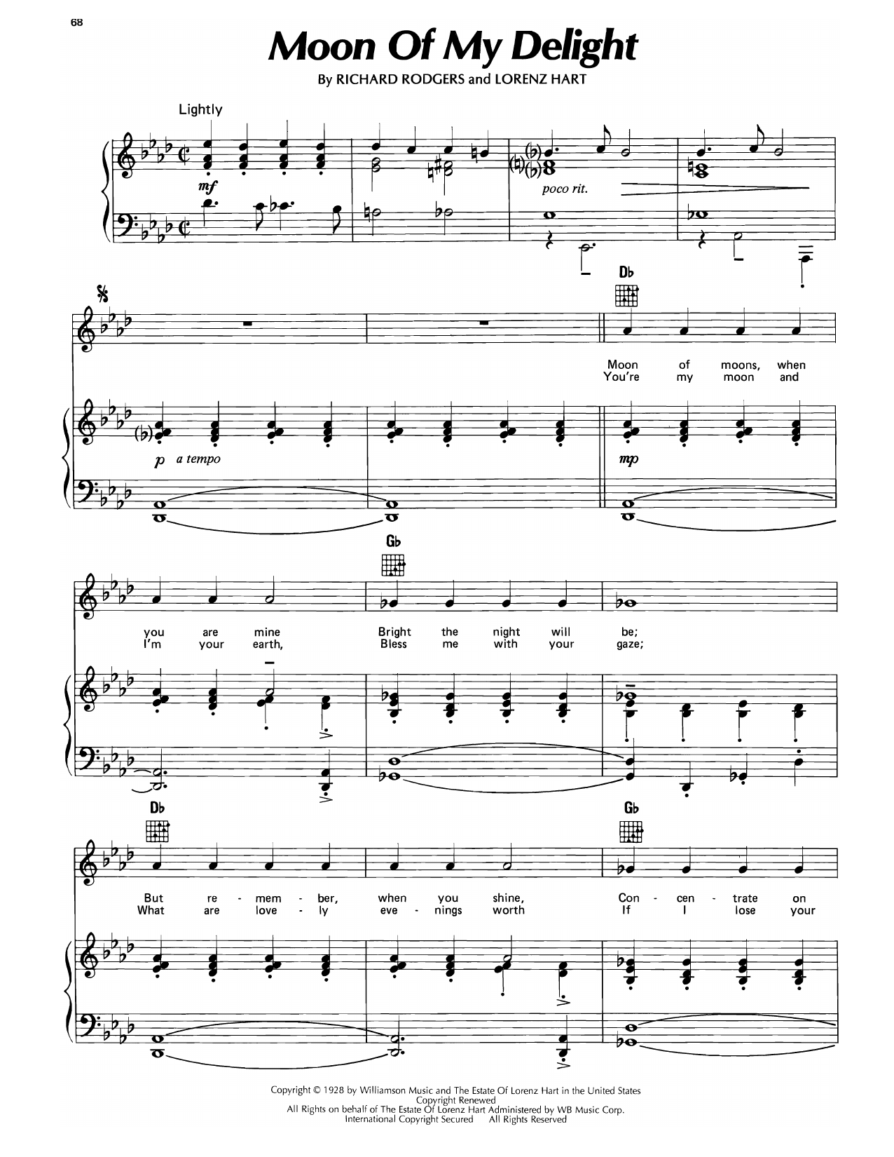 Rodgers & Hart Moon Of My Delight (from Chee-Chee) sheet music notes and chords arranged for Piano, Vocal & Guitar Chords (Right-Hand Melody)