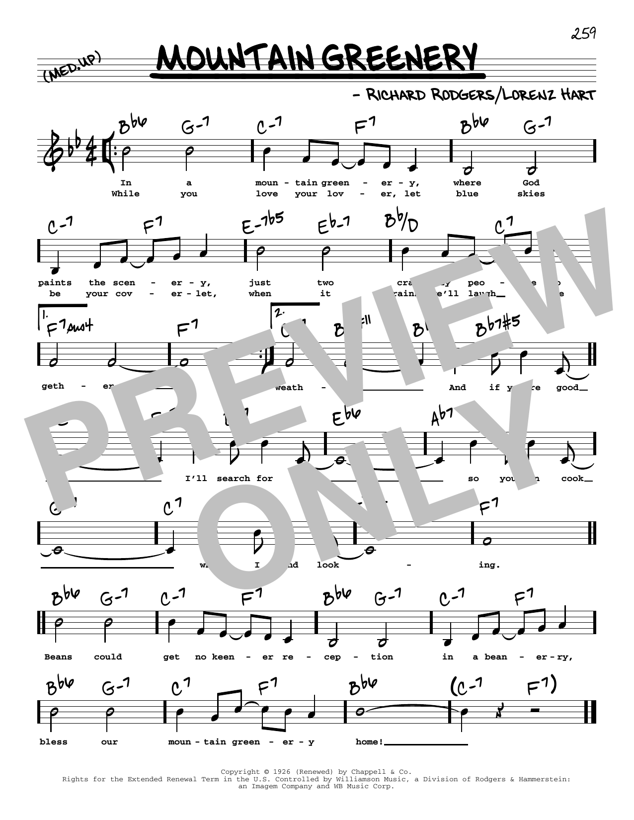 Rodgers & Hart Mountain Greenery (Low Voice) sheet music notes and chords arranged for Real Book – Melody, Lyrics & Chords