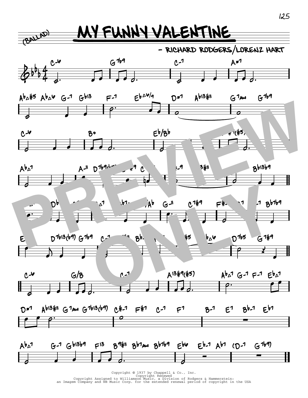 Rodgers & Hart My Funny Valentine (arr. David Hazeltine) sheet music notes and chords arranged for Real Book – Enhanced Chords