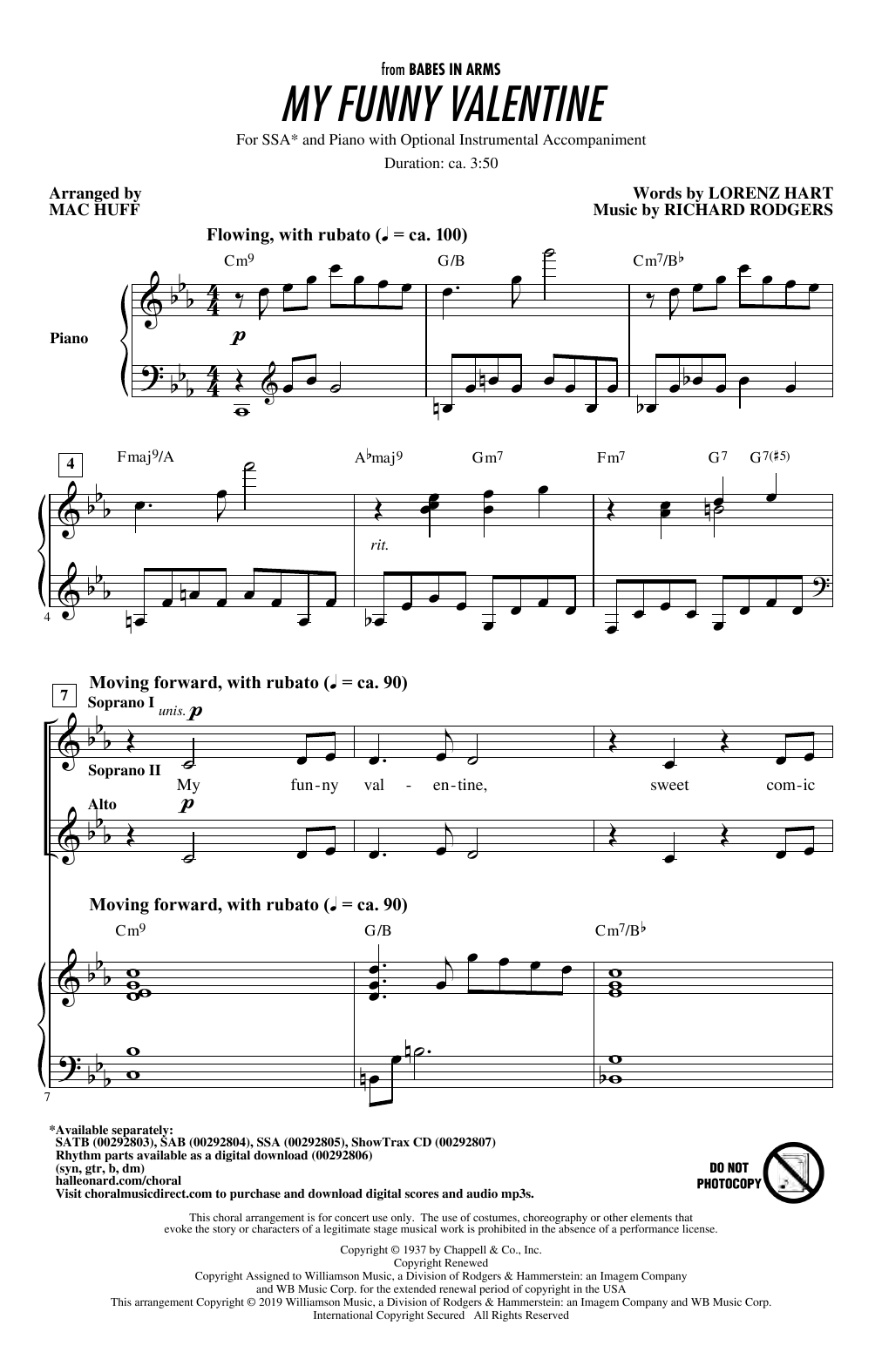 Rodgers & Hart My Funny Valentine (arr. Mac Huff) sheet music notes and chords arranged for SSA Choir