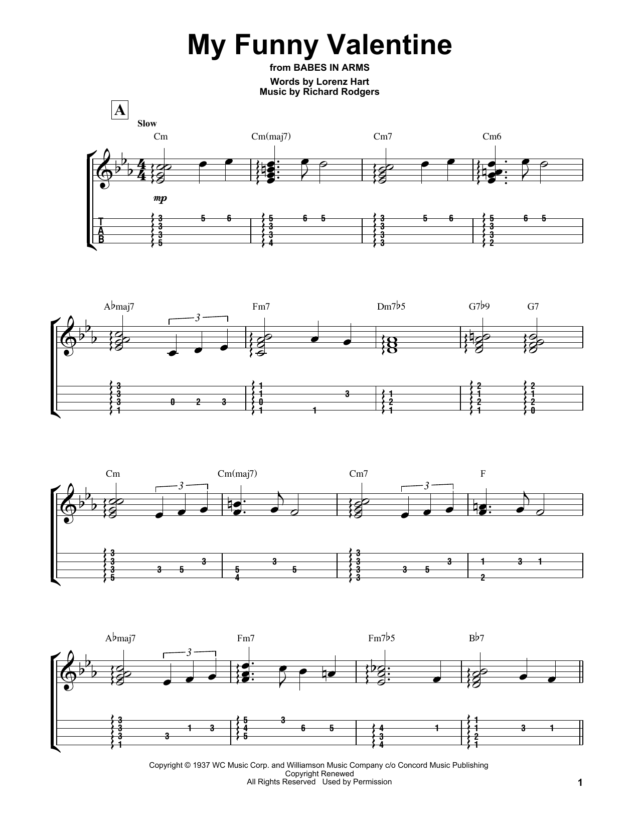 Rodgers & Hart My Funny Valentine (from Babes In Arms) sheet music notes and chords arranged for Easy Ukulele Tab