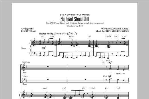 Rodgers & Hart My Heart Stood Still (arr. Kirby Shaw) sheet music notes and chords arranged for SAB Choir