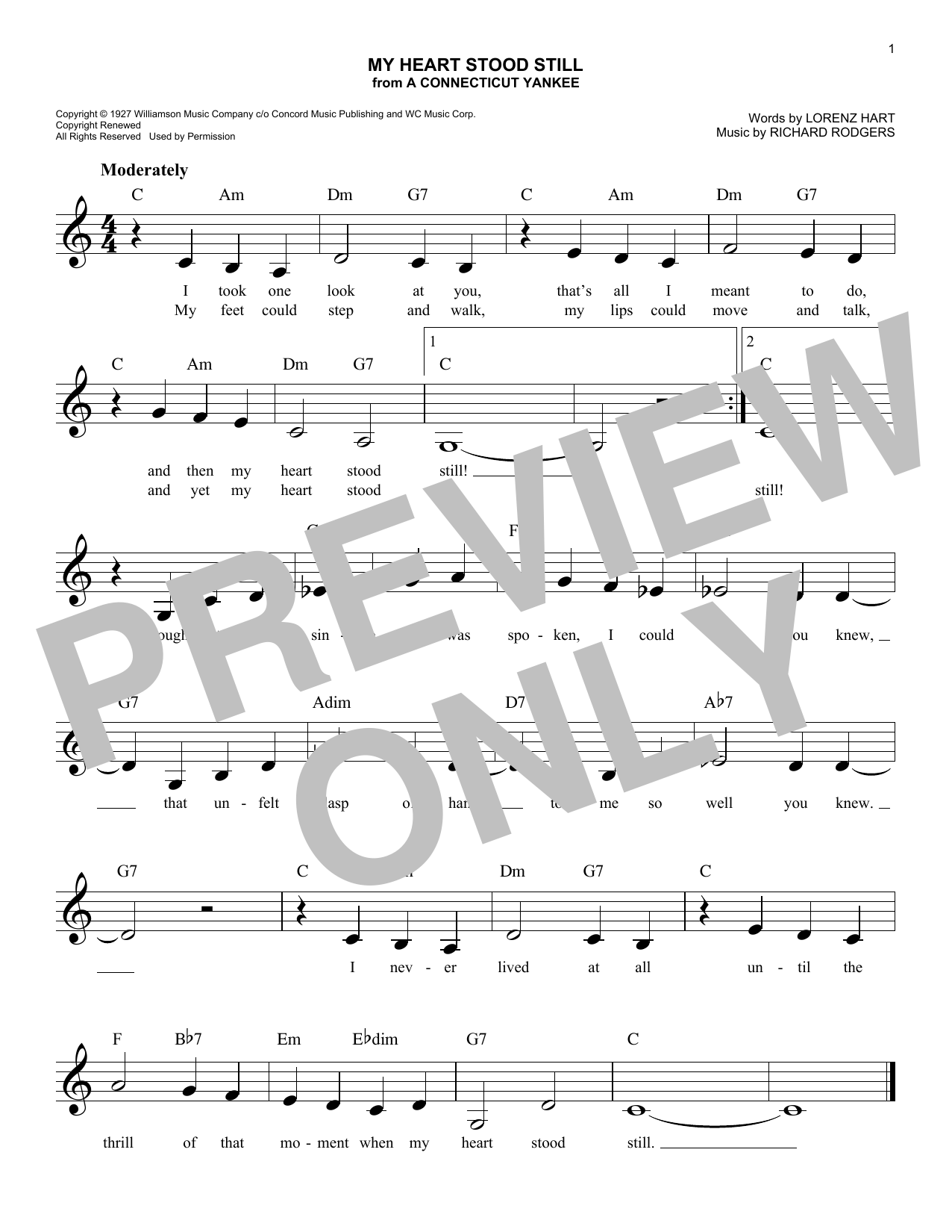 Rodgers & Hart My Heart Stood Still (from A Connecticut Yankee) sheet music notes and chords arranged for Lead Sheet / Fake Book