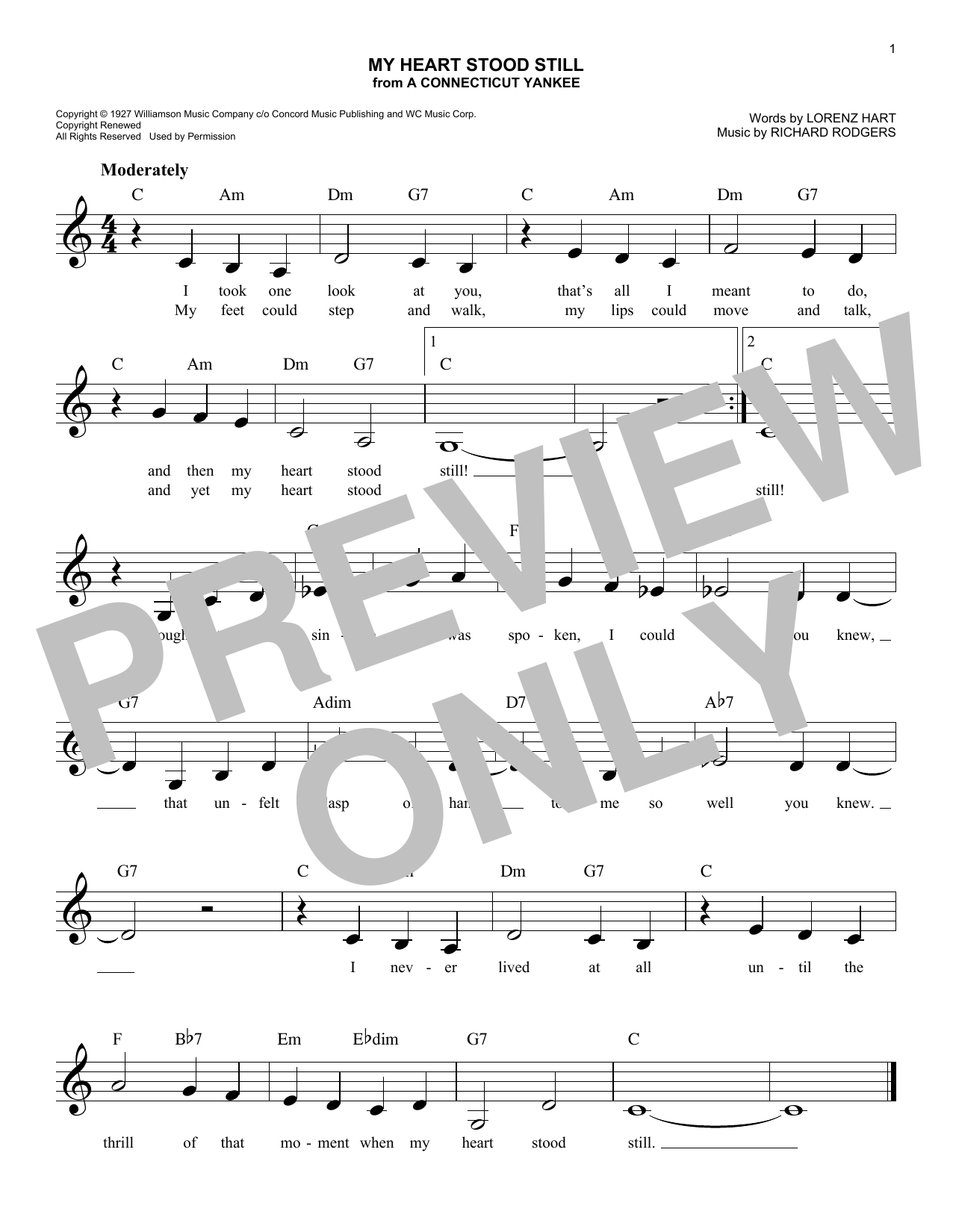 Rodgers & Hart My Heart Stood Still (from A Connecticut Yankee) sheet music notes and chords arranged for Easy Lead Sheet / Fake Book