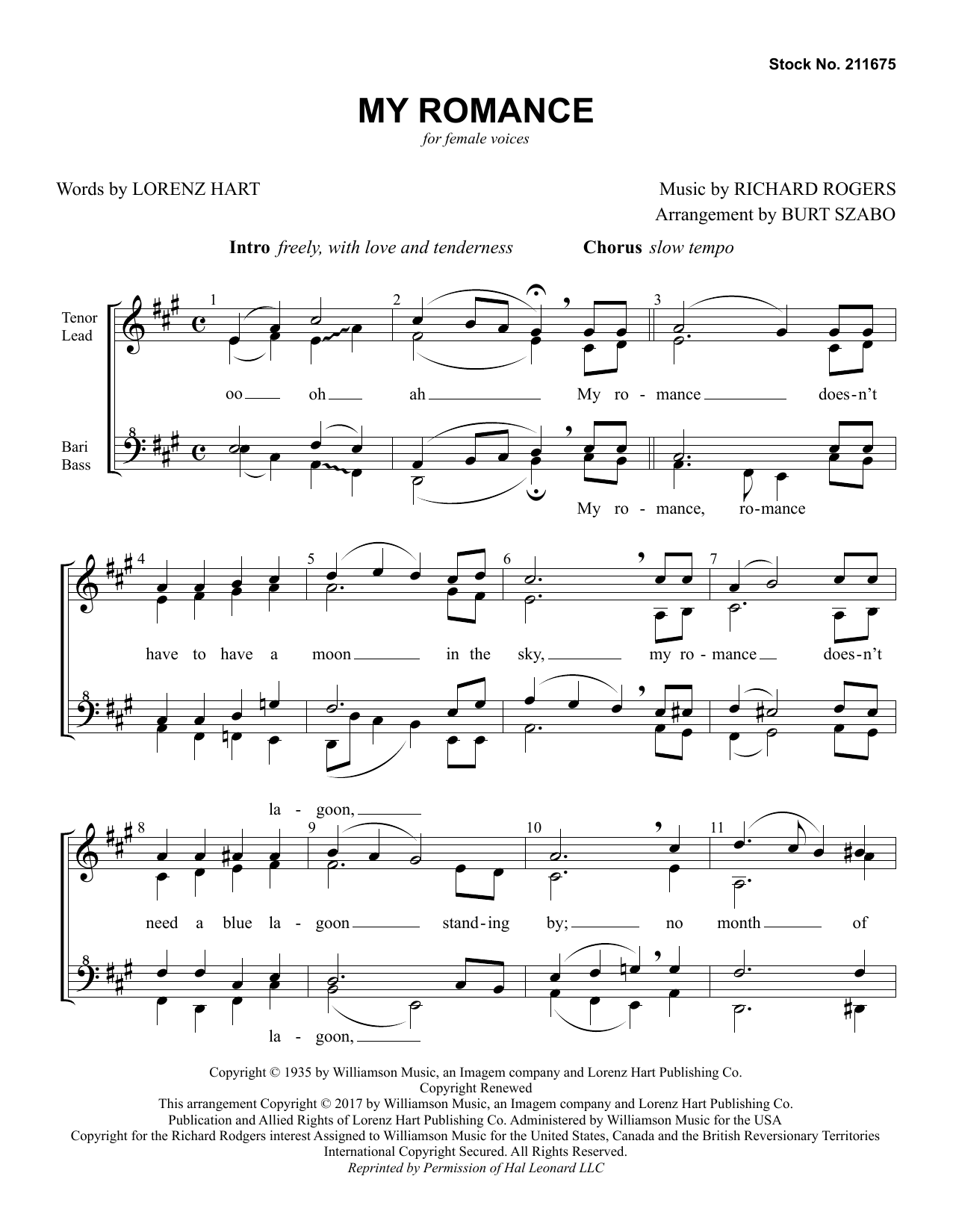Rodgers & Hart My Romance (arr. Burt Szabo) sheet music notes and chords arranged for SSAA Choir