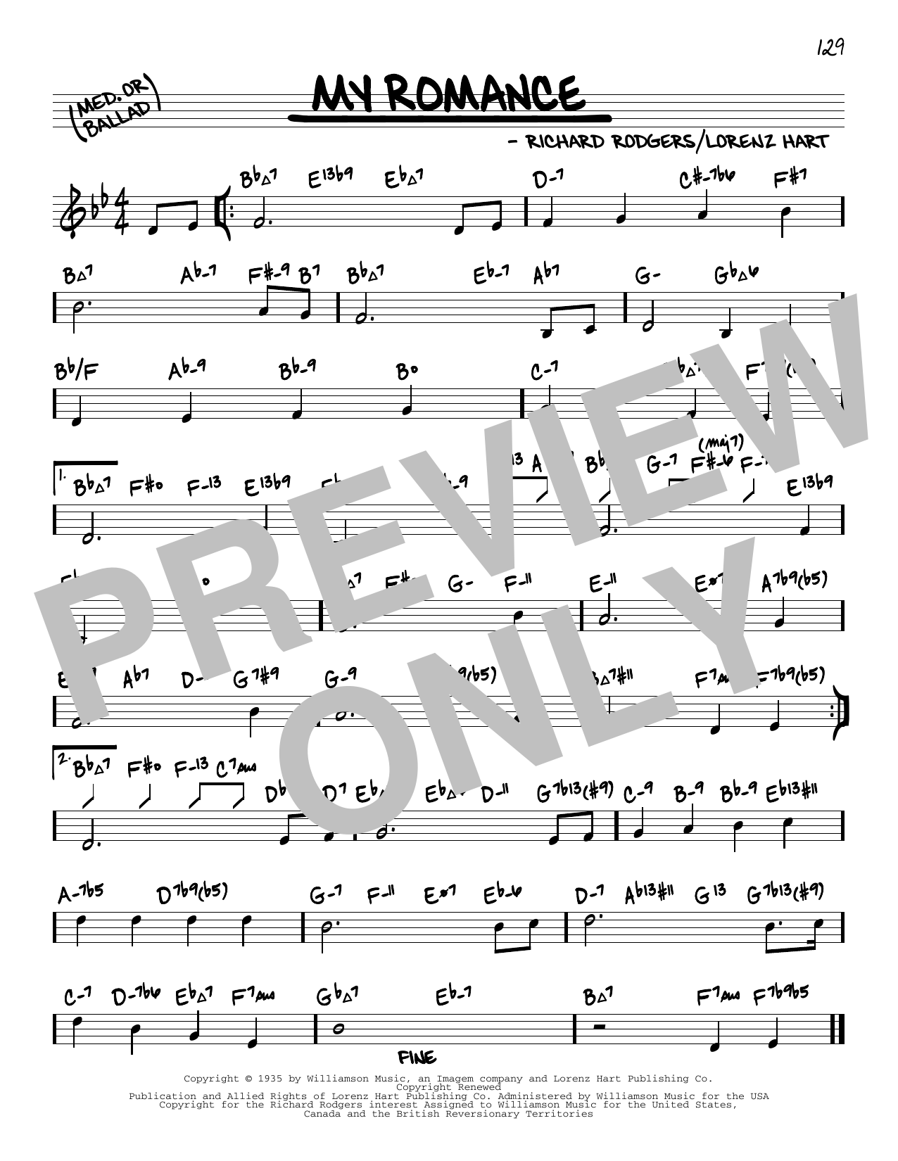 Rodgers & Hart My Romance (arr. David Hazeltine) sheet music notes and chords arranged for Real Book – Enhanced Chords