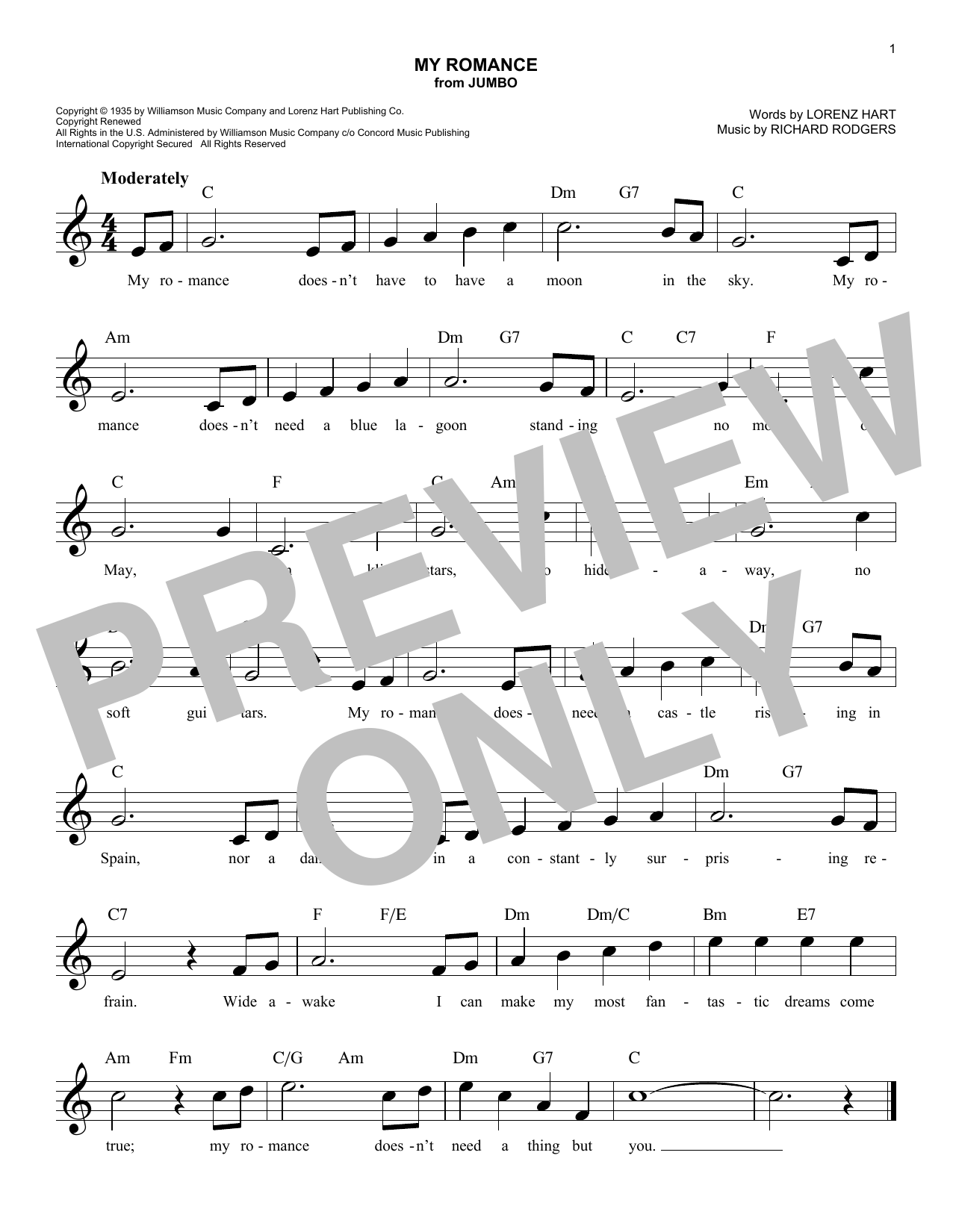 Rodgers & Hart My Romance (from Jumbo) sheet music notes and chords arranged for Easy Lead Sheet / Fake Book