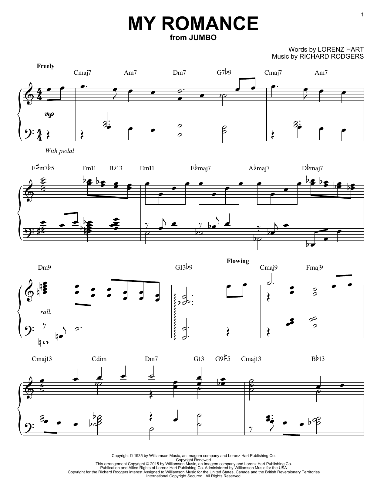 Rodgers & Hart My Romance [Jazz version] (arr. Brent Edstrom) sheet music notes and chords arranged for Piano Solo