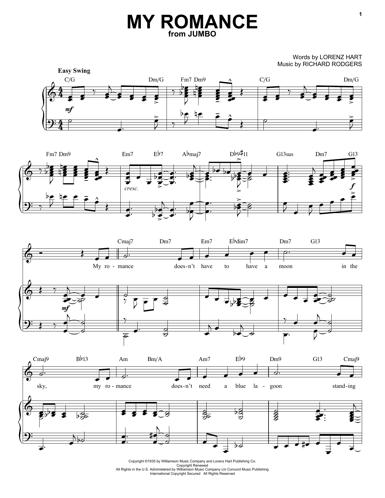 Rodgers & Hart My Romance [Jazz version] (from Jumbo) (arr. Brent Edstrom) sheet music notes and chords arranged for Piano & Vocal