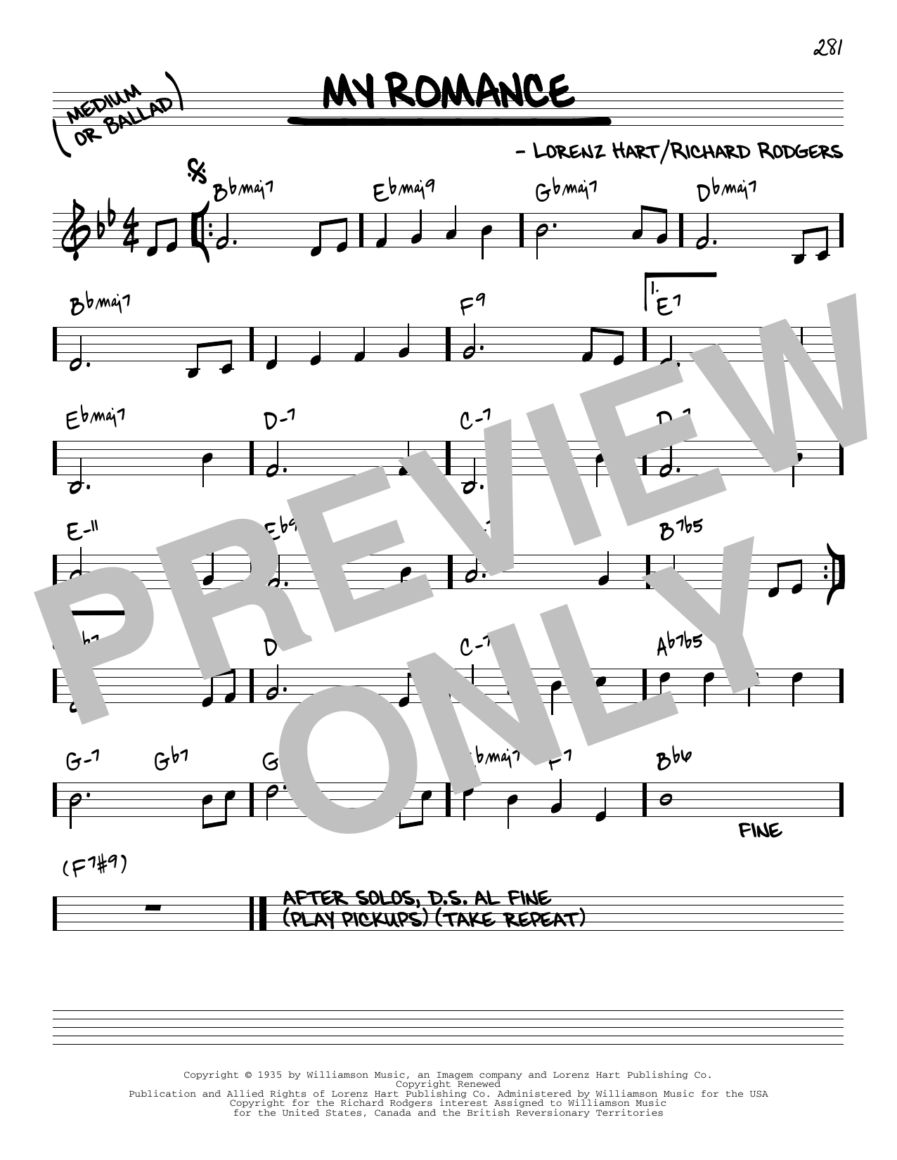 Rodgers & Hart My Romance [Reharmonized version] (from Jumbo) (arr. Jack Grassel) sheet music notes and chords arranged for Real Book – Melody & Chords