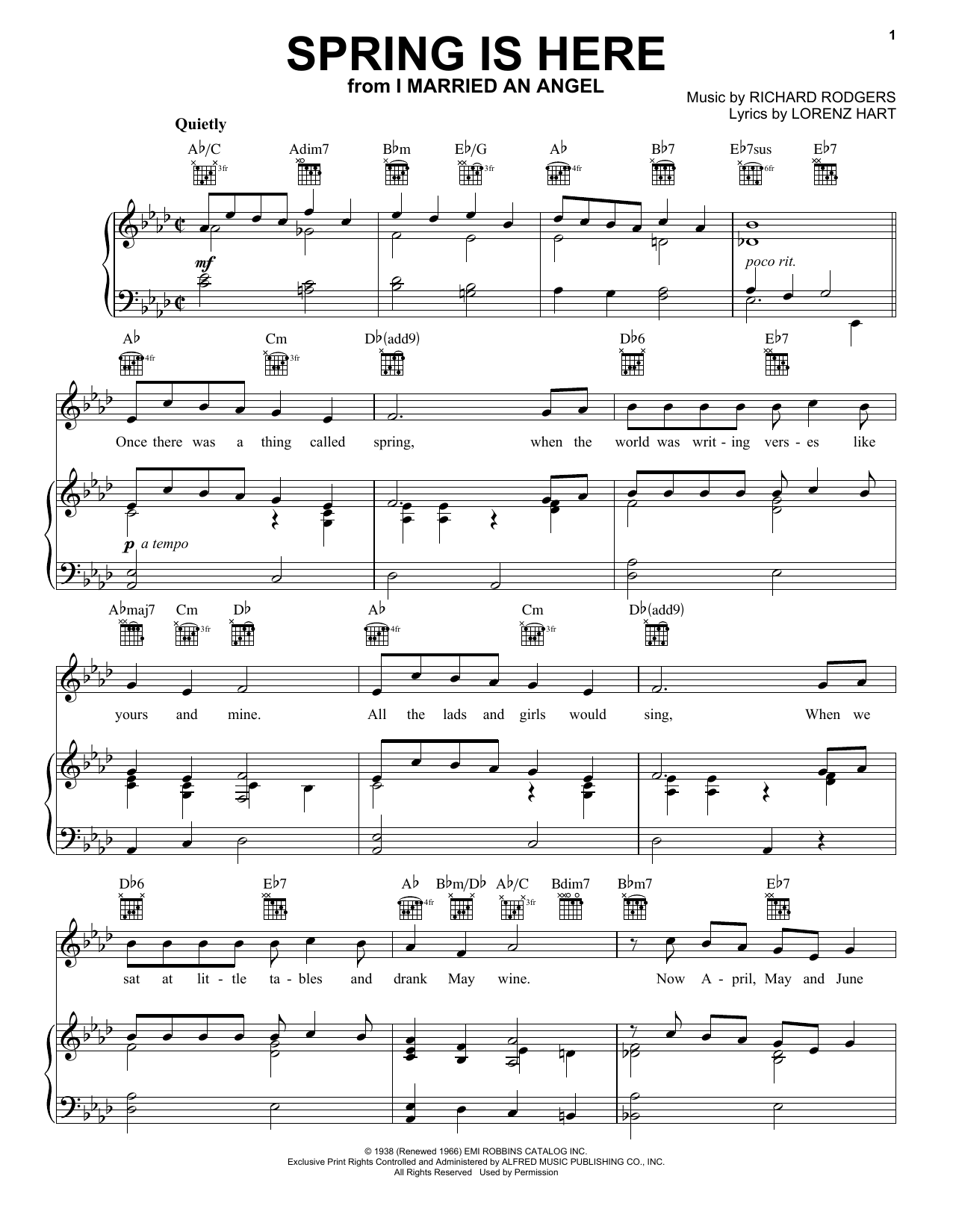 Rodgers & Hart Spring Is Here sheet music notes and chords arranged for Very Easy Piano