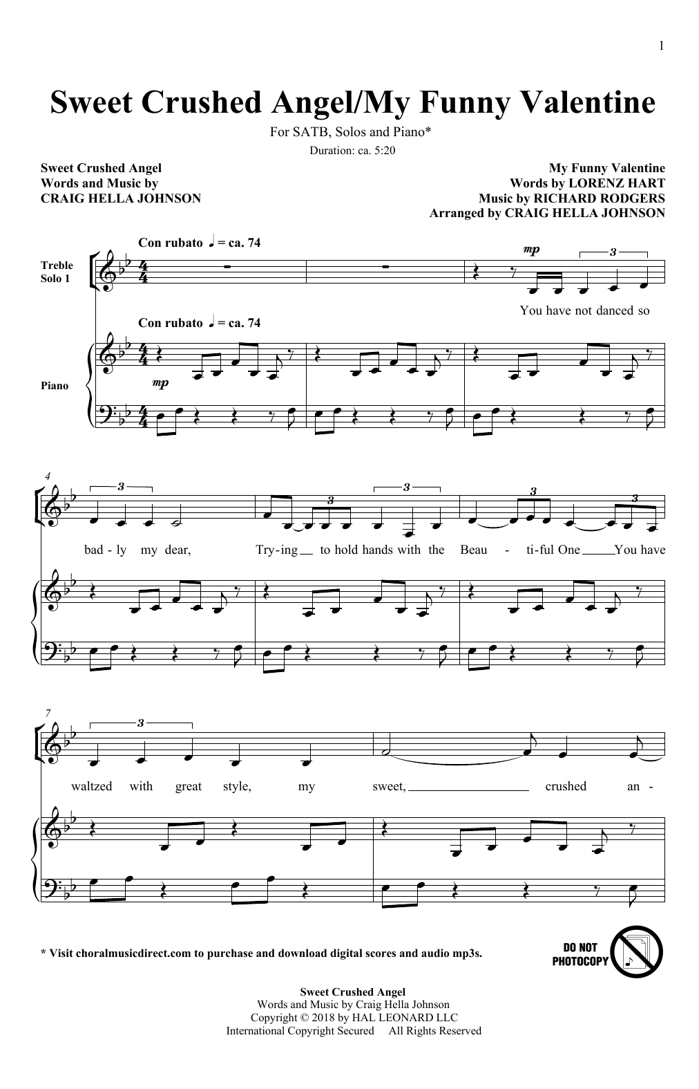 Rodgers & Hart Sweet Crushed Angel/My Funny Valentine (arr. Craig Hella Johnson) sheet music notes and chords arranged for SATB Choir