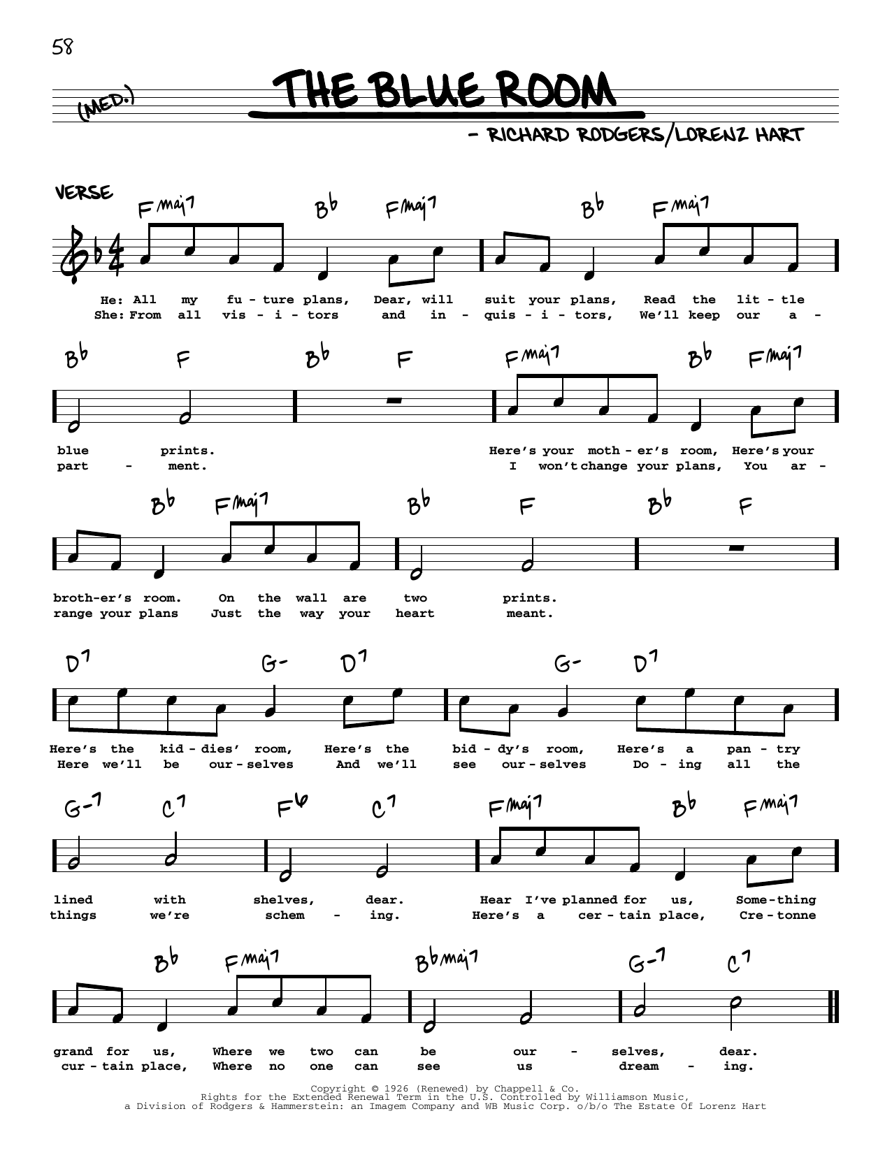 Rodgers & Hart The Blue Room (arr. Robert Rawlins) sheet music notes and chords arranged for Real Book – Melody, Lyrics & Chords