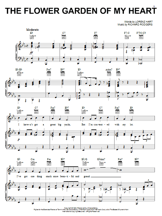 Rodgers & Hart The Flower Garden Of My Heart sheet music notes and chords arranged for Piano, Vocal & Guitar Chords (Right-Hand Melody)