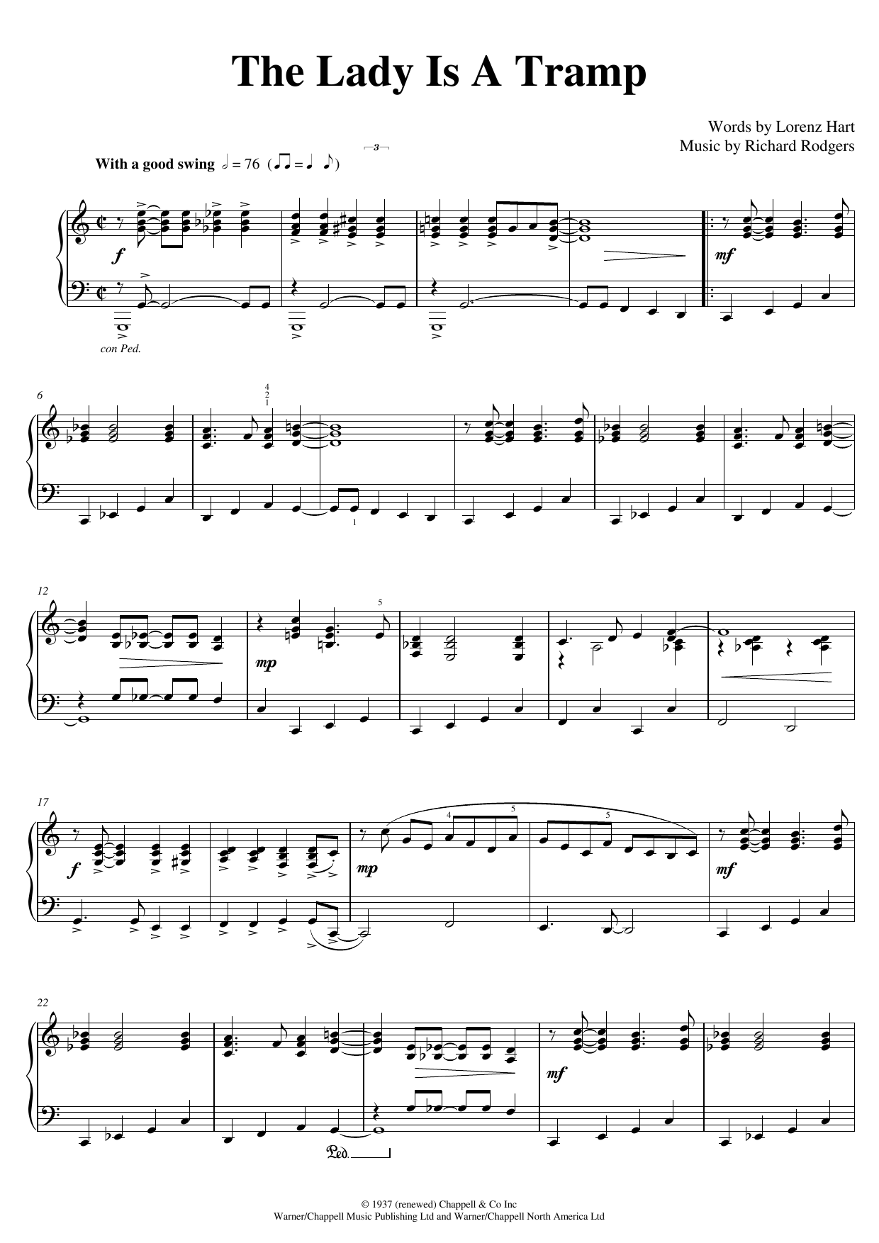 Rodgers & Hart The Lady Is A Tramp (arr. Pam Wedgwood) sheet music notes and chords arranged for Piano Solo