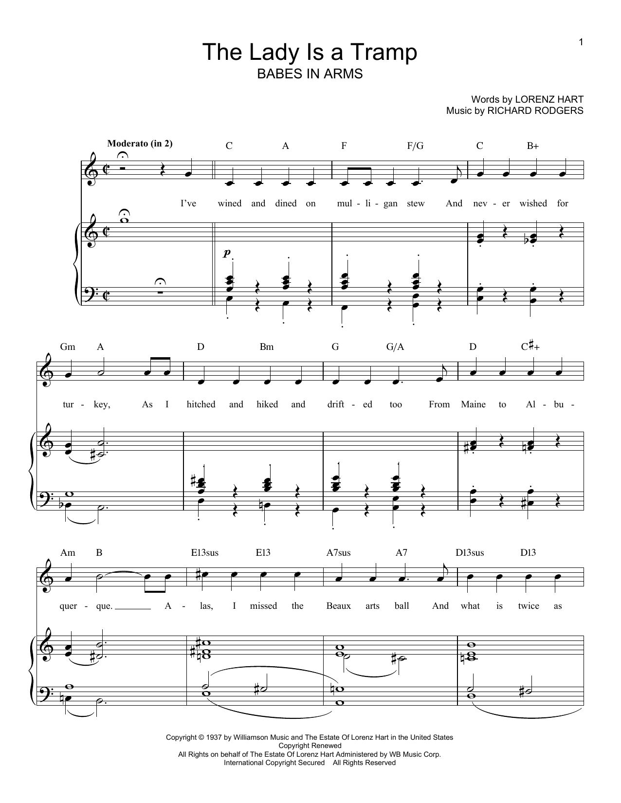 Rodgers & Hart The Lady Is A Tramp sheet music notes and chords arranged for Guitar Chords/Lyrics