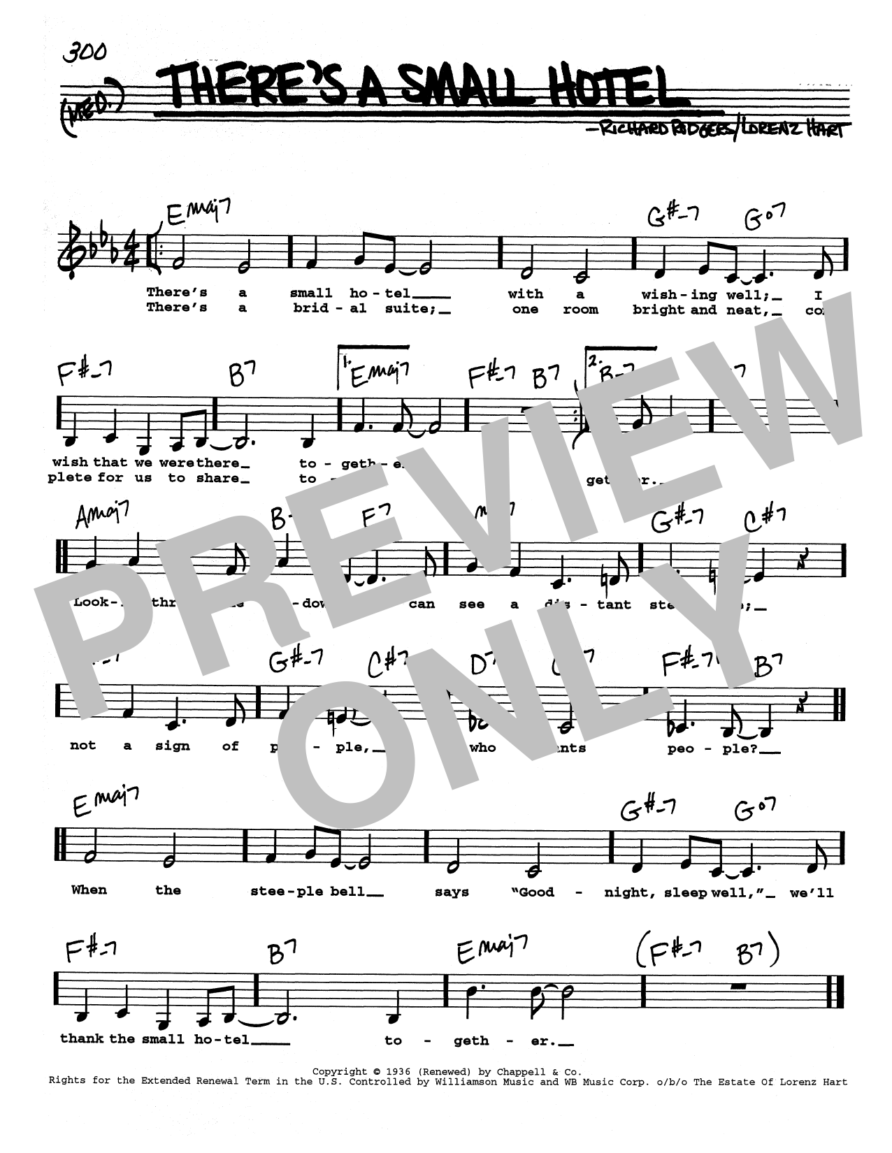 Rodgers & Hart There's A Small Hotel (Low Voice) sheet music notes and chords arranged for Real Book – Melody, Lyrics & Chords