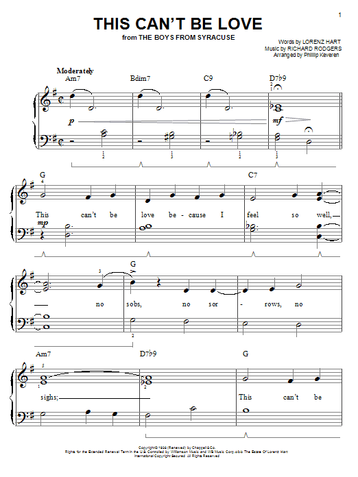 Rodgers & Hart This Can't Be Love (arr. Phillip Keveren) sheet music notes and chords arranged for Easy Piano