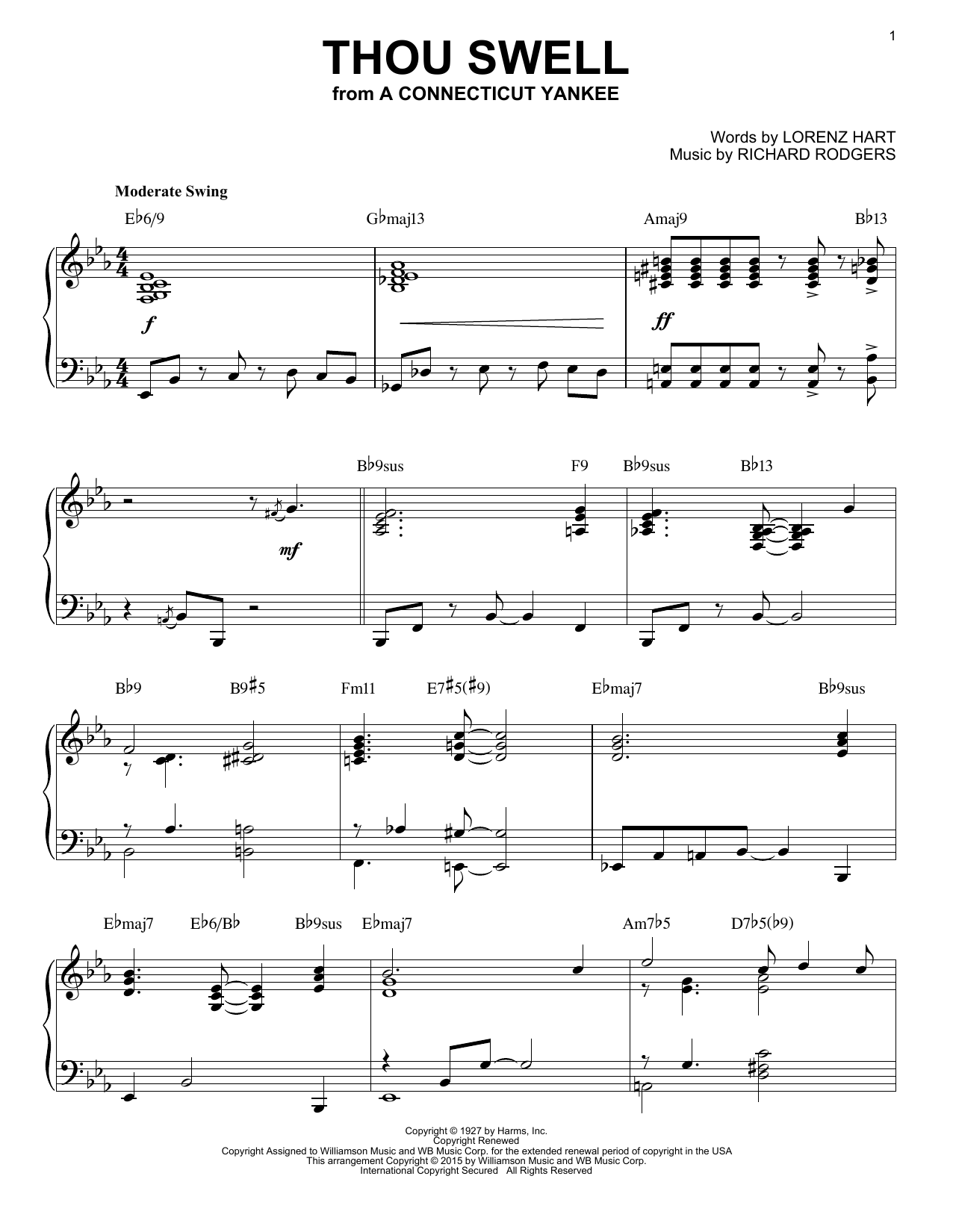 Rodgers & Hart Thou Swell [Jazz version] (arr. Brent Edstrom) sheet music notes and chords arranged for Piano Solo