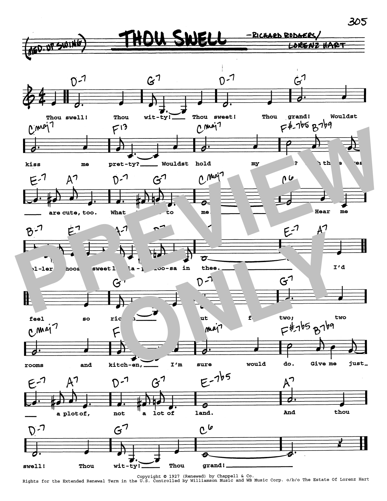 Rodgers & Hart Thou Swell (Low Voice) sheet music notes and chords arranged for Real Book – Melody, Lyrics & Chords