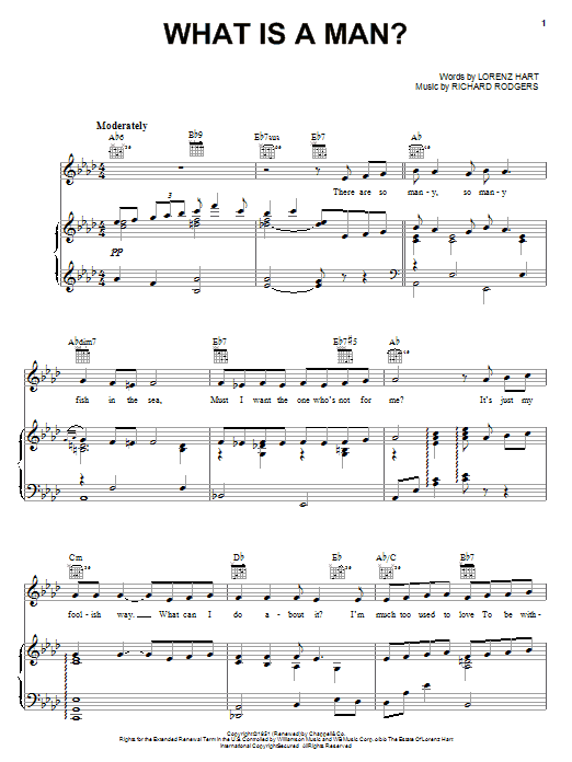 Rodgers & Hart What Is A Man? sheet music notes and chords arranged for Piano, Vocal & Guitar Chords (Right-Hand Melody)