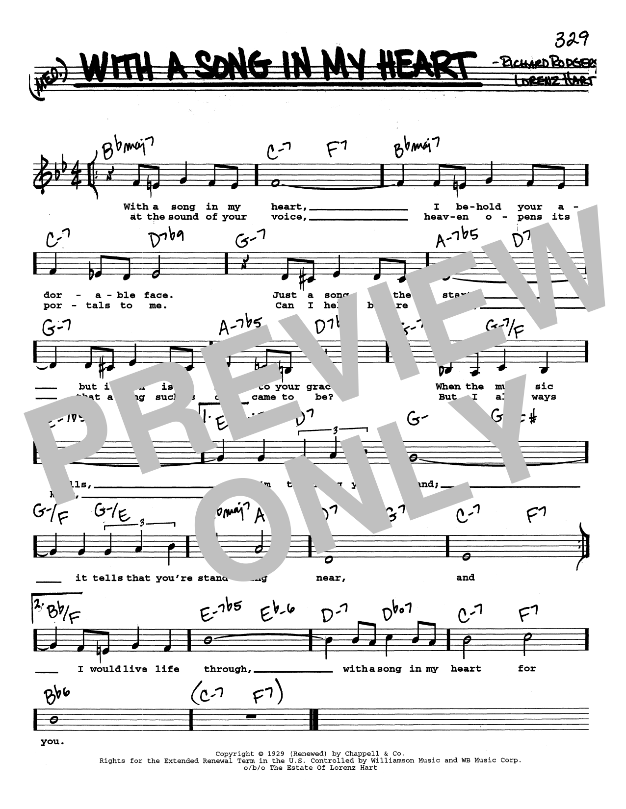 Rodgers & Hart With A Song In My Heart (Low Voice) sheet music notes and chords arranged for Real Book – Melody, Lyrics & Chords