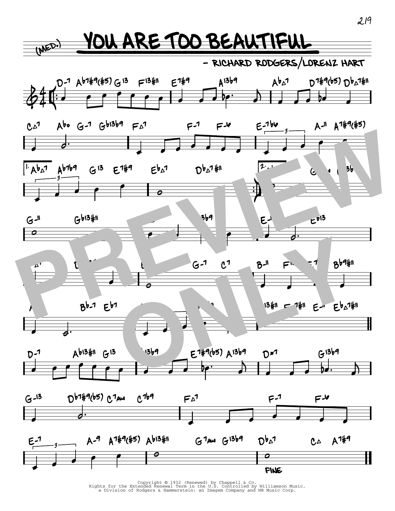 Rodgers & Hart You Are Too Beautiful (arr. David Hazeltine) sheet music notes and chords arranged for Real Book – Enhanced Chords