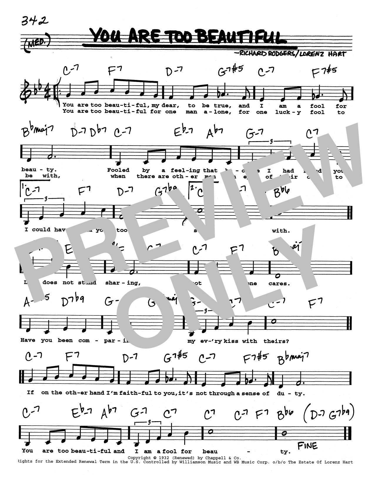 Rodgers & Hart You Are Too Beautiful (Low Voice) sheet music notes and chords arranged for Real Book – Melody, Lyrics & Chords