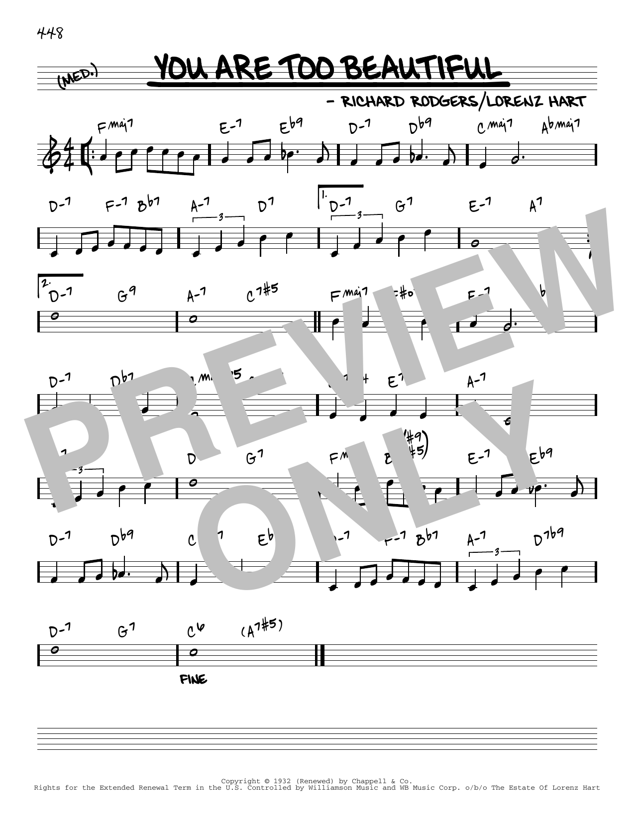 Rodgers & Hart You Are Too Beautiful [Reharmonized version] (arr. Jack Grassel) sheet music notes and chords arranged for Real Book – Melody & Chords