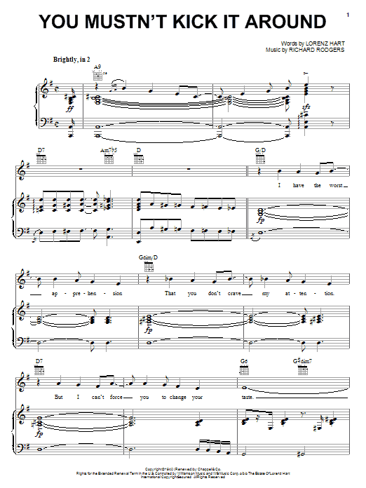 Rodgers & Hart You Mustn't Kick It Around sheet music notes and chords arranged for Piano, Vocal & Guitar Chords (Right-Hand Melody)