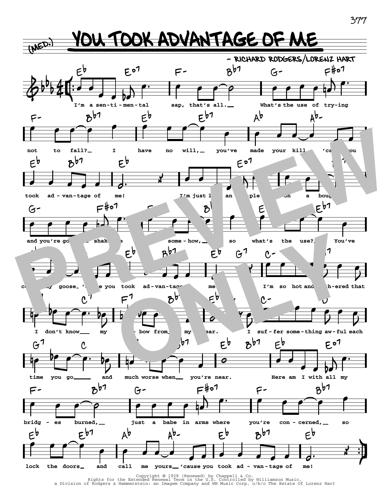 Rodgers & Hart You Took Advantage Of Me (arr. Robert Rawlins) sheet music notes and chords arranged for Real Book – Melody, Lyrics & Chords