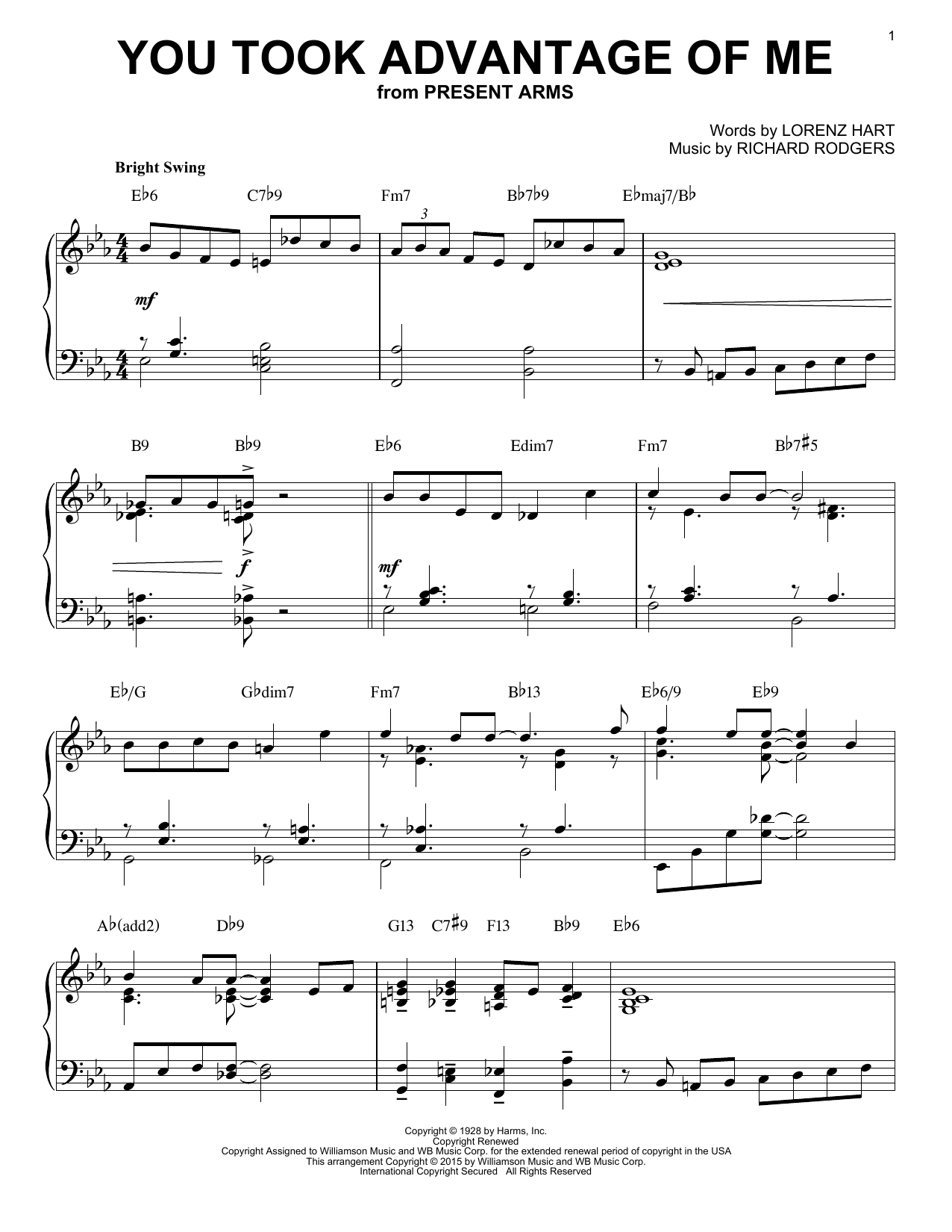 Rodgers & Hart You Took Advantage Of Me [Jazz version] (arr. Brent Edstrom) sheet music notes and chords arranged for Piano Solo