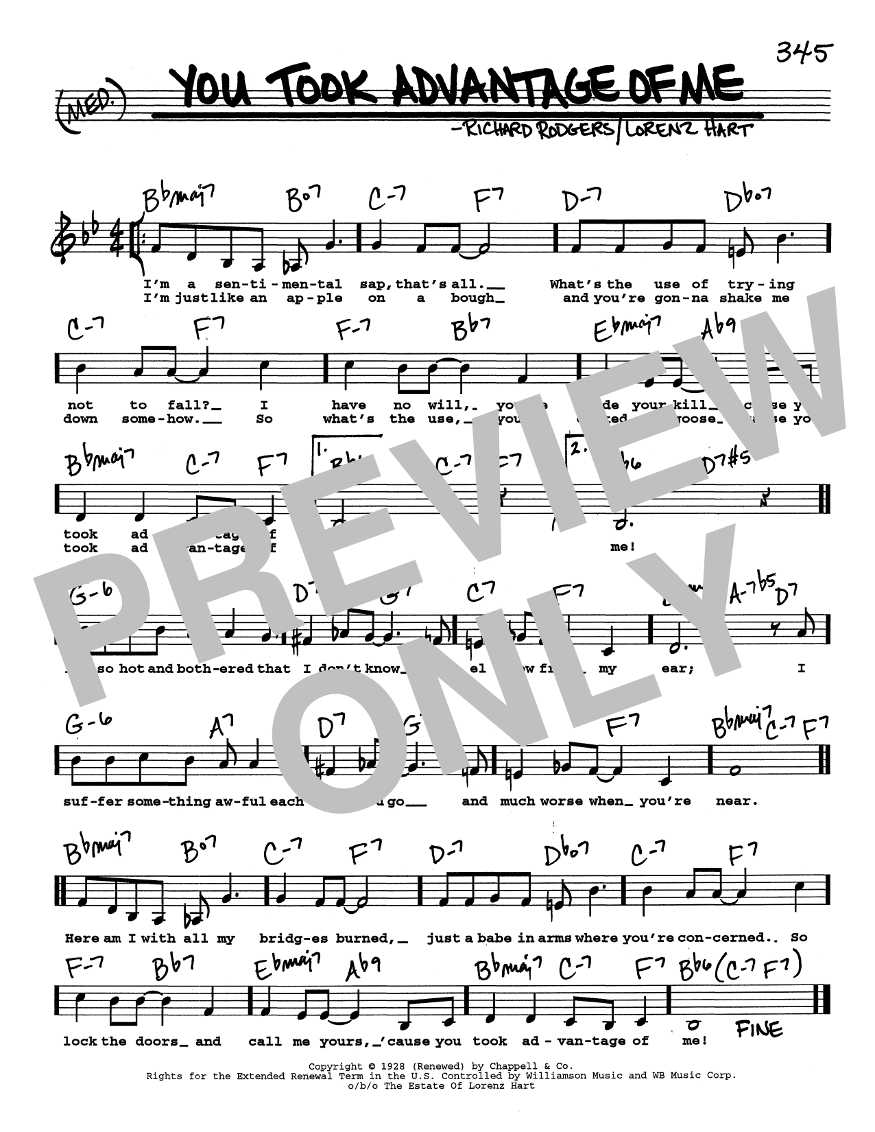 Rodgers & Hart You Took Advantage Of Me (Low Voice) sheet music notes and chords arranged for Real Book – Melody, Lyrics & Chords