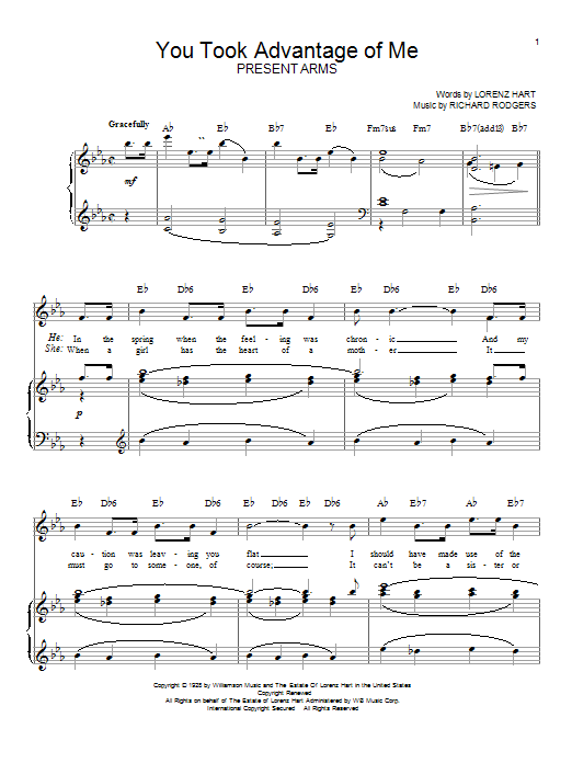 Rodgers & Hart You Took Advantage Of Me sheet music notes and chords arranged for Piano, Vocal & Guitar Chords (Right-Hand Melody)