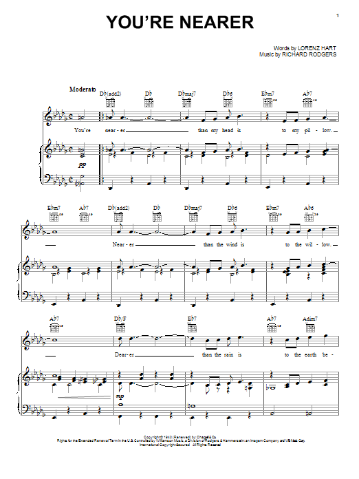 Rodgers & Hart You're Nearer sheet music notes and chords arranged for Piano, Vocal & Guitar Chords (Right-Hand Melody)