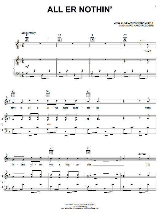Hammerstein, Rodgers & All Er Nothin' (from Oklahoma!) sheet music notes and chords arranged for Piano, Vocal & Guitar Chords (Right-Hand Melody)
