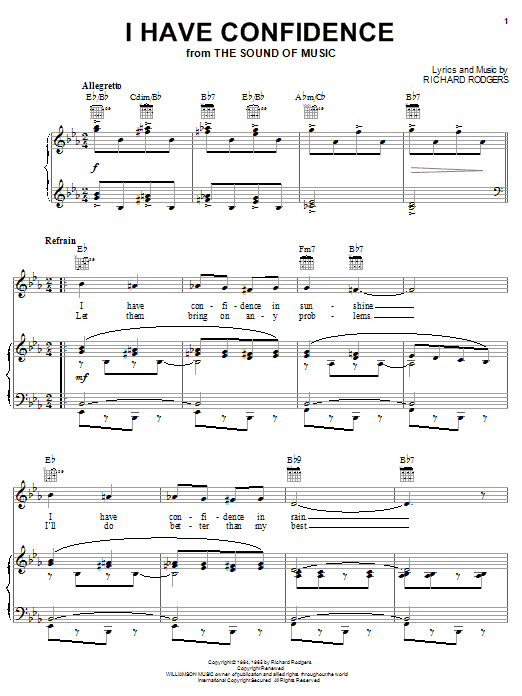 Rodgers and Hammerstein I Have Confidence (from The Sound of Music) sheet music notes and chords arranged for Piano, Vocal & Guitar Chords (Right-Hand Melody)