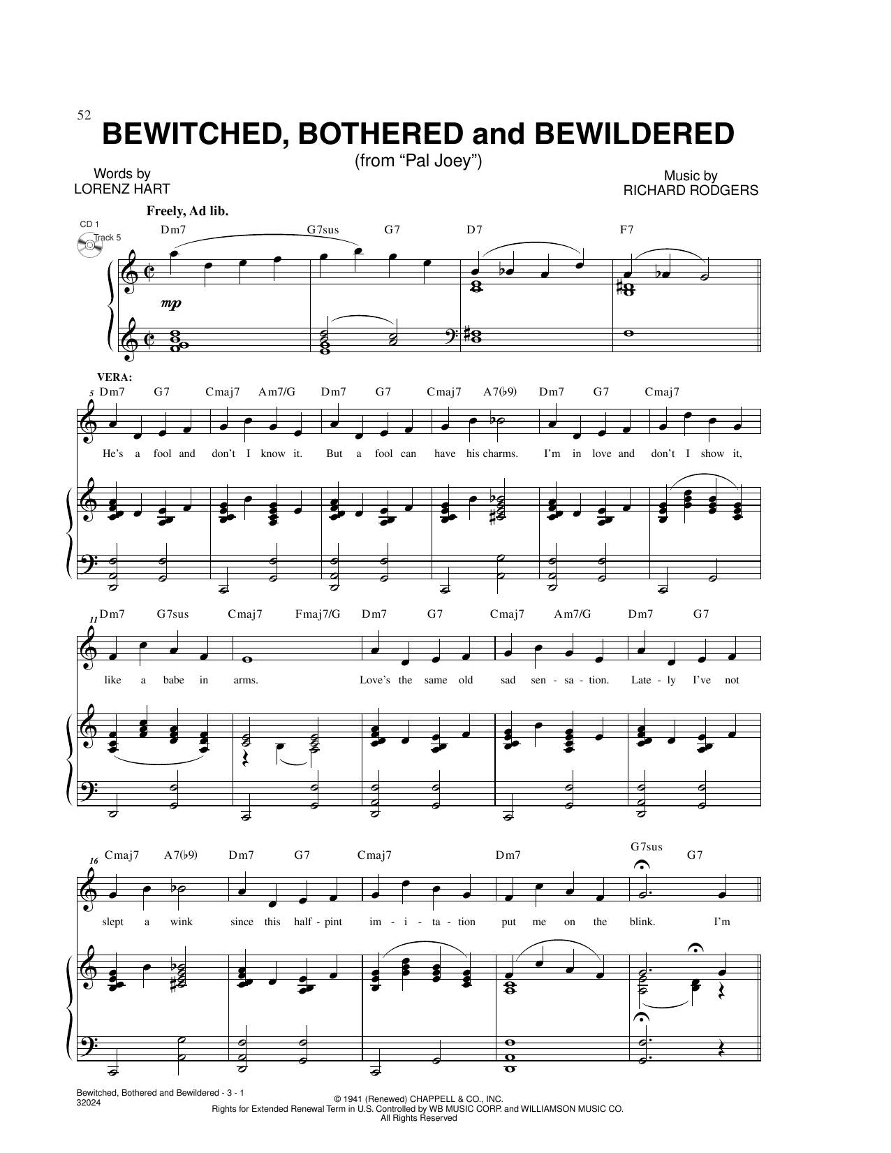 Rodgers & Hart Bewitched (from Pal Joey) sheet music notes and chords arranged for Piano & Vocal
