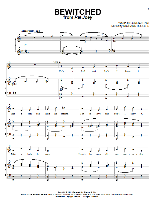 Rodgers & Hart Bewitched sheet music notes and chords arranged for Piano & Vocal
