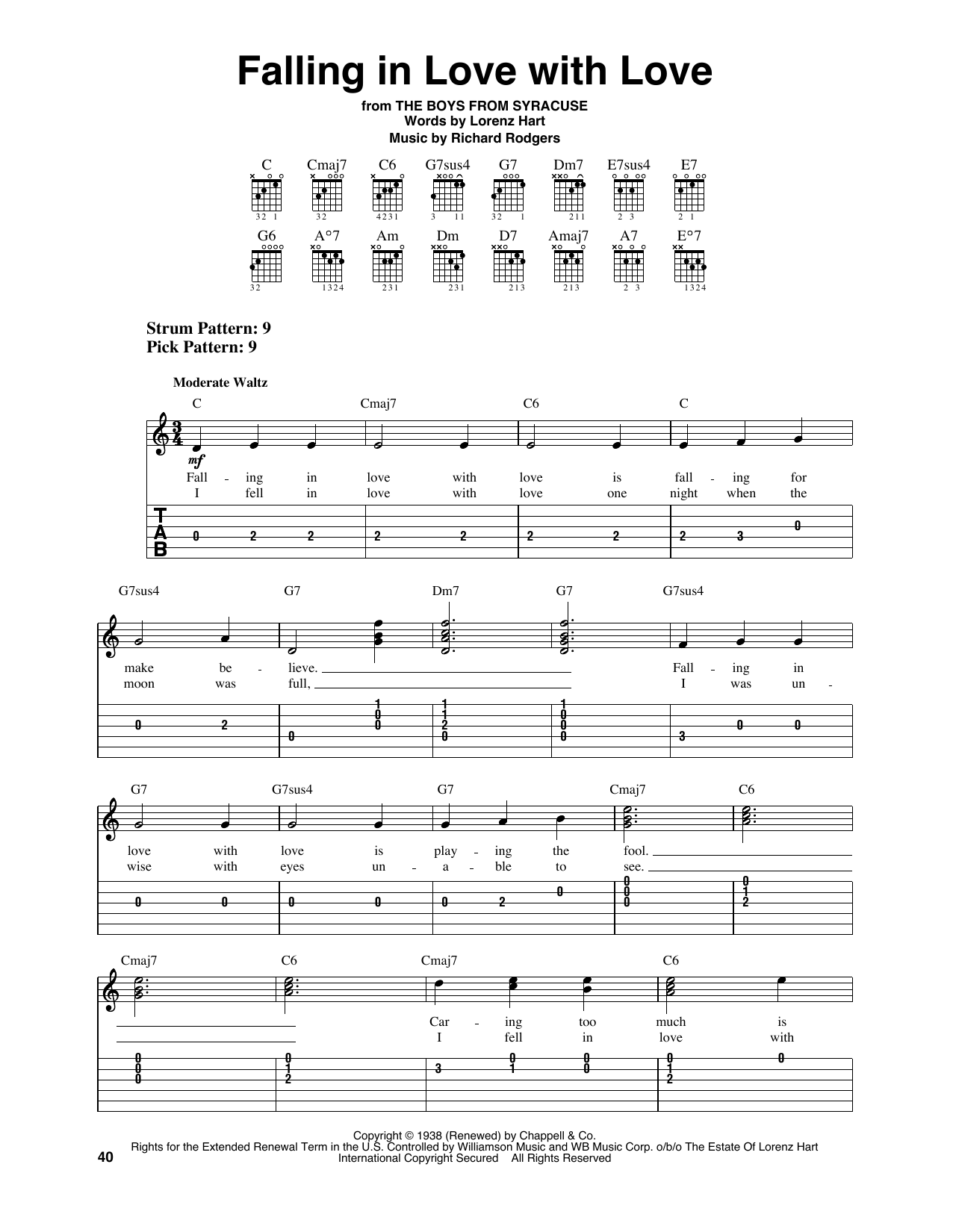 Rodgers & Hart Falling In Love With Love (from The Boys From Syracuse) sheet music notes and chords arranged for Easy Guitar Tab