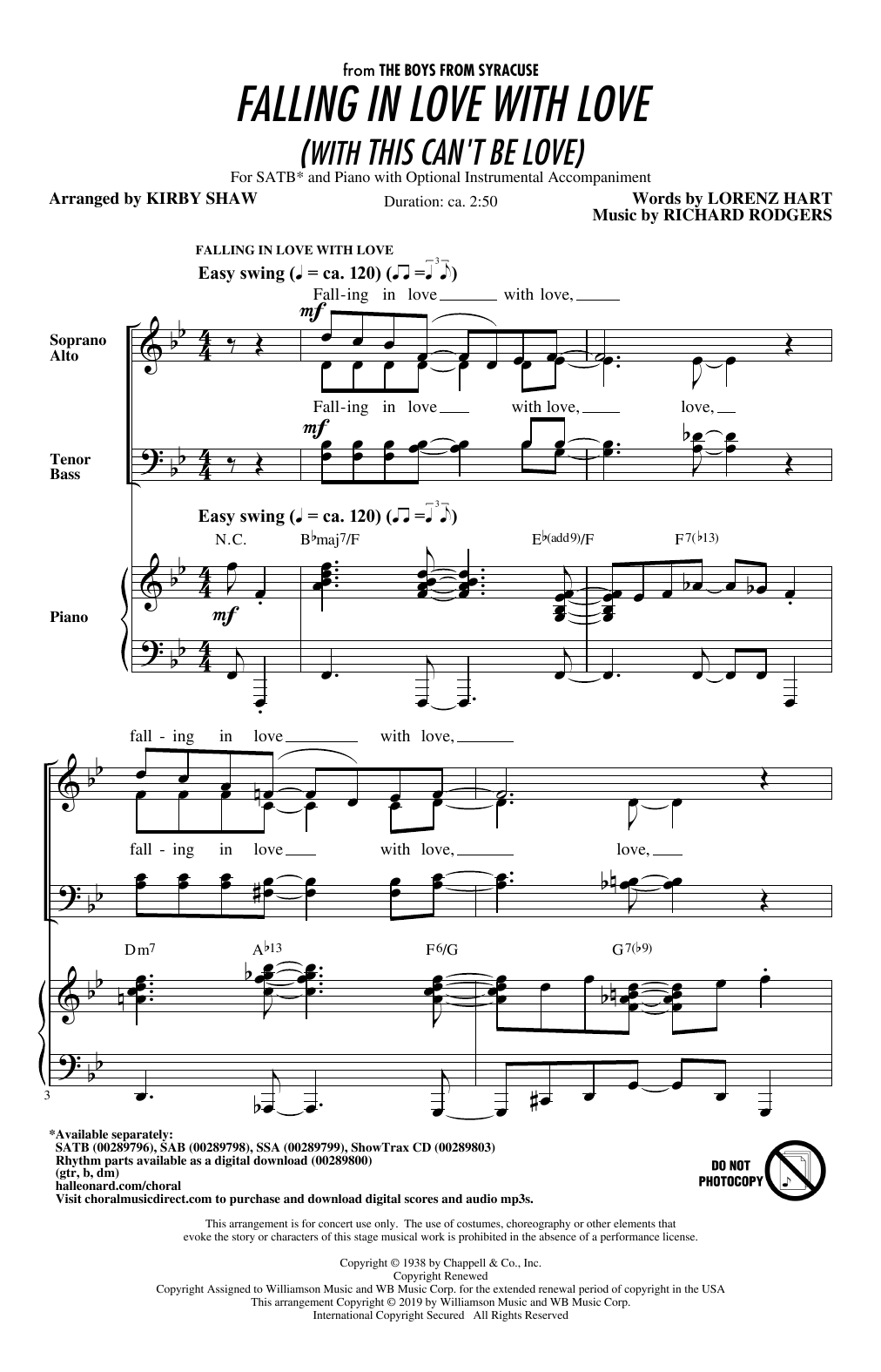 Rodgers & Hart Falling In Love With Love (with This Can't Be Love) (arr. Kirby Shaw) sheet music notes and chords arranged for SATB Choir